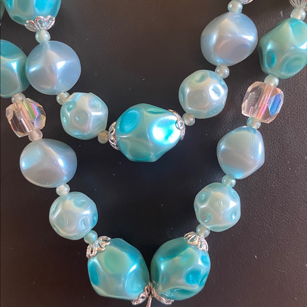 Western Germany Blue Beaded Necklace With AB Crystal - Picture 5 of 13